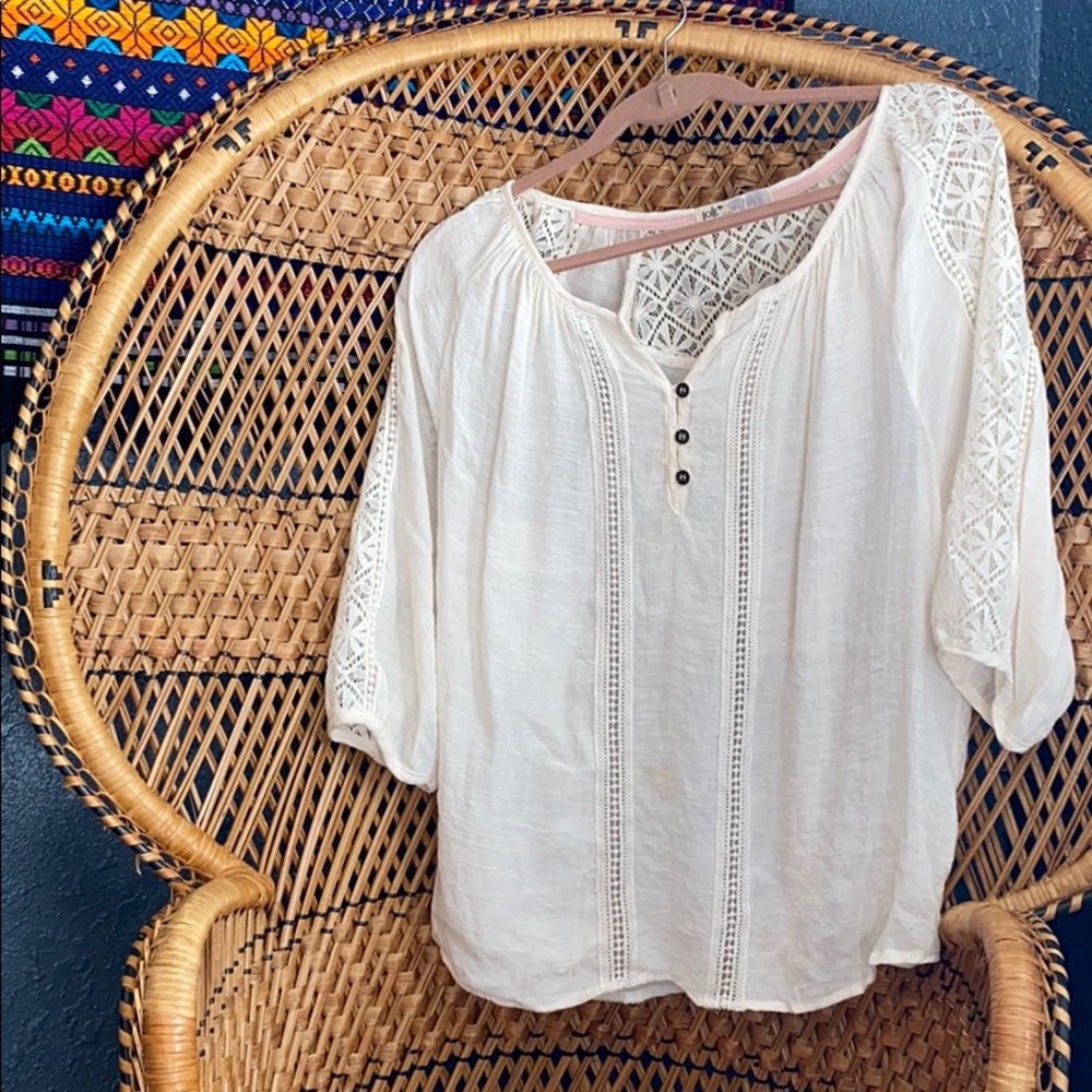 Cream colored Peasant-Sleeve Boho style shirt